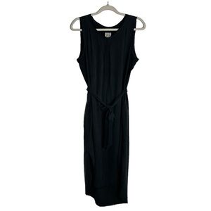 GO BY GO SILK Black Sleeveless Midi Dress with Waist Tie